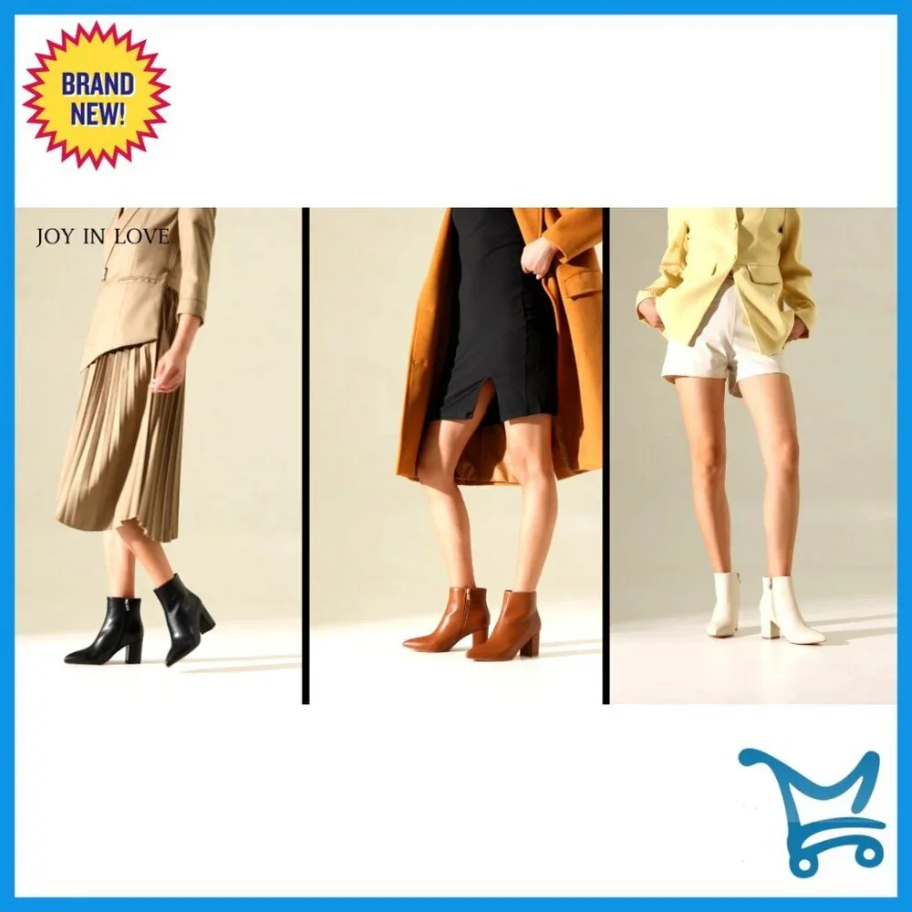 Women's Ankle Boots Chunky Block Heel Pointed Toe Zipper Booties